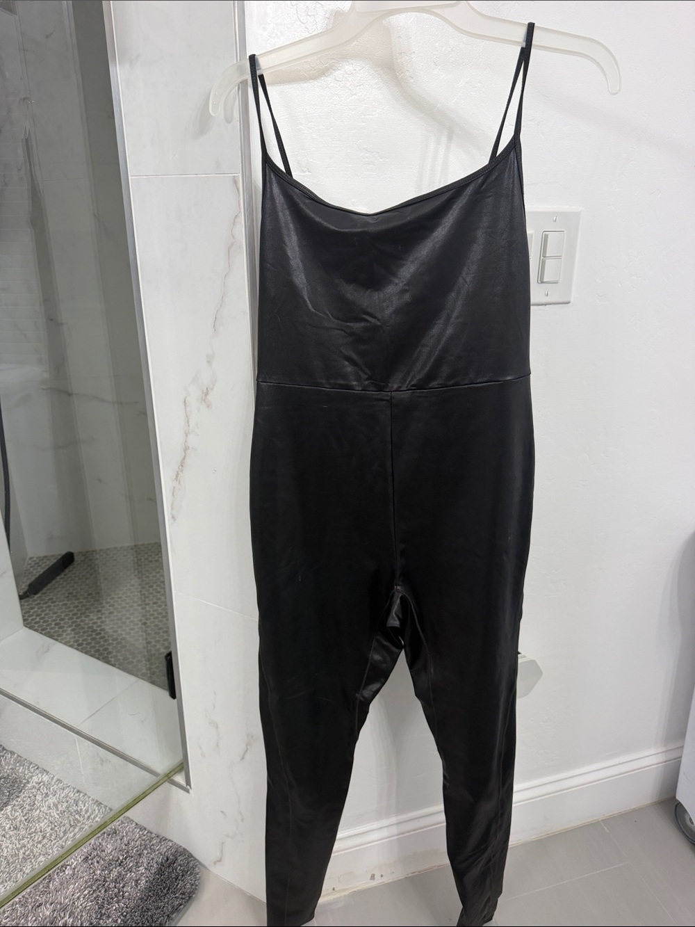 Black Faux-Leather Spaghetti Strap Jumpsuit
